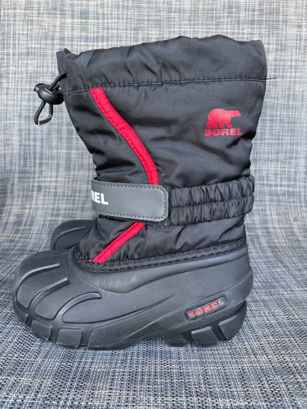 Sorel Kids' Flurry Snow Boots Waterproof Black Red Winter Insulated Shoes s 10